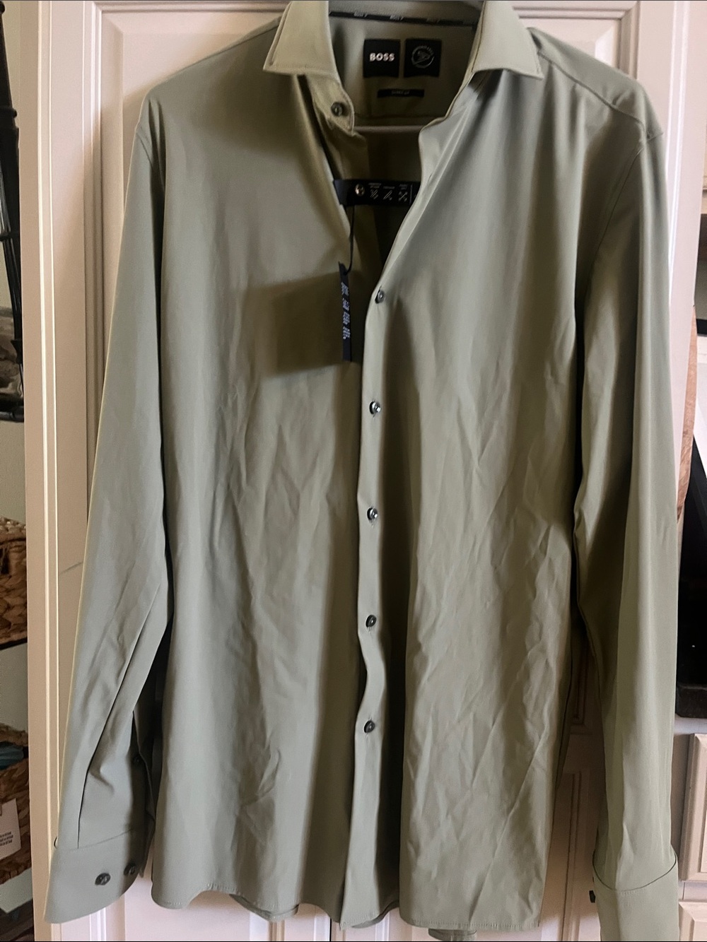 BOSS Olive Green Lightweight Button-Down Shirt Jacket